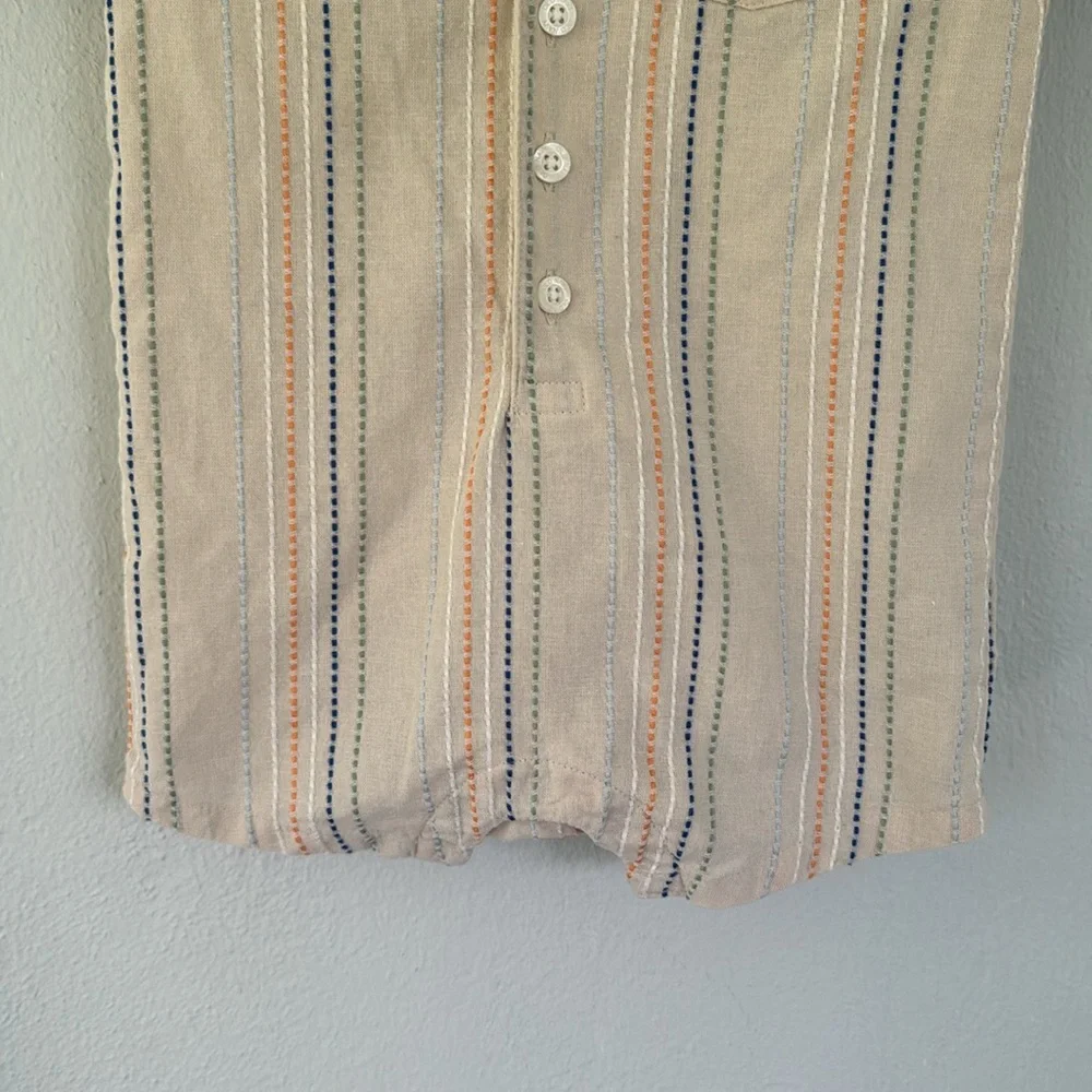 Old Navy peach embroidered texture striped Dobby pocket baby romper size 12-18M